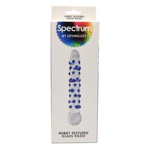 n11034-spectrum-nubby-textured-glass-dildo-packaged